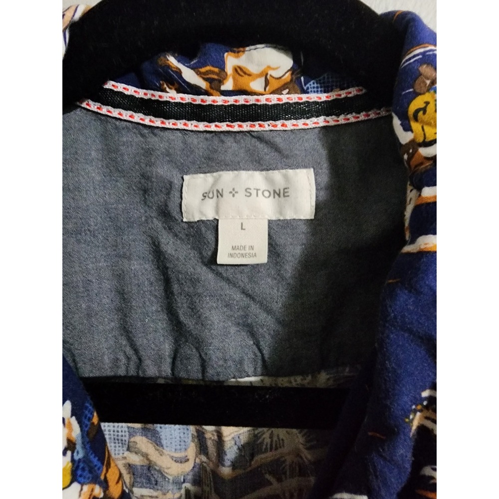 Sun + Stone Mens Western Cowboy Rodeo Print Rayon Short Sleeve Shirt Blue Large - Picture 2 of 9